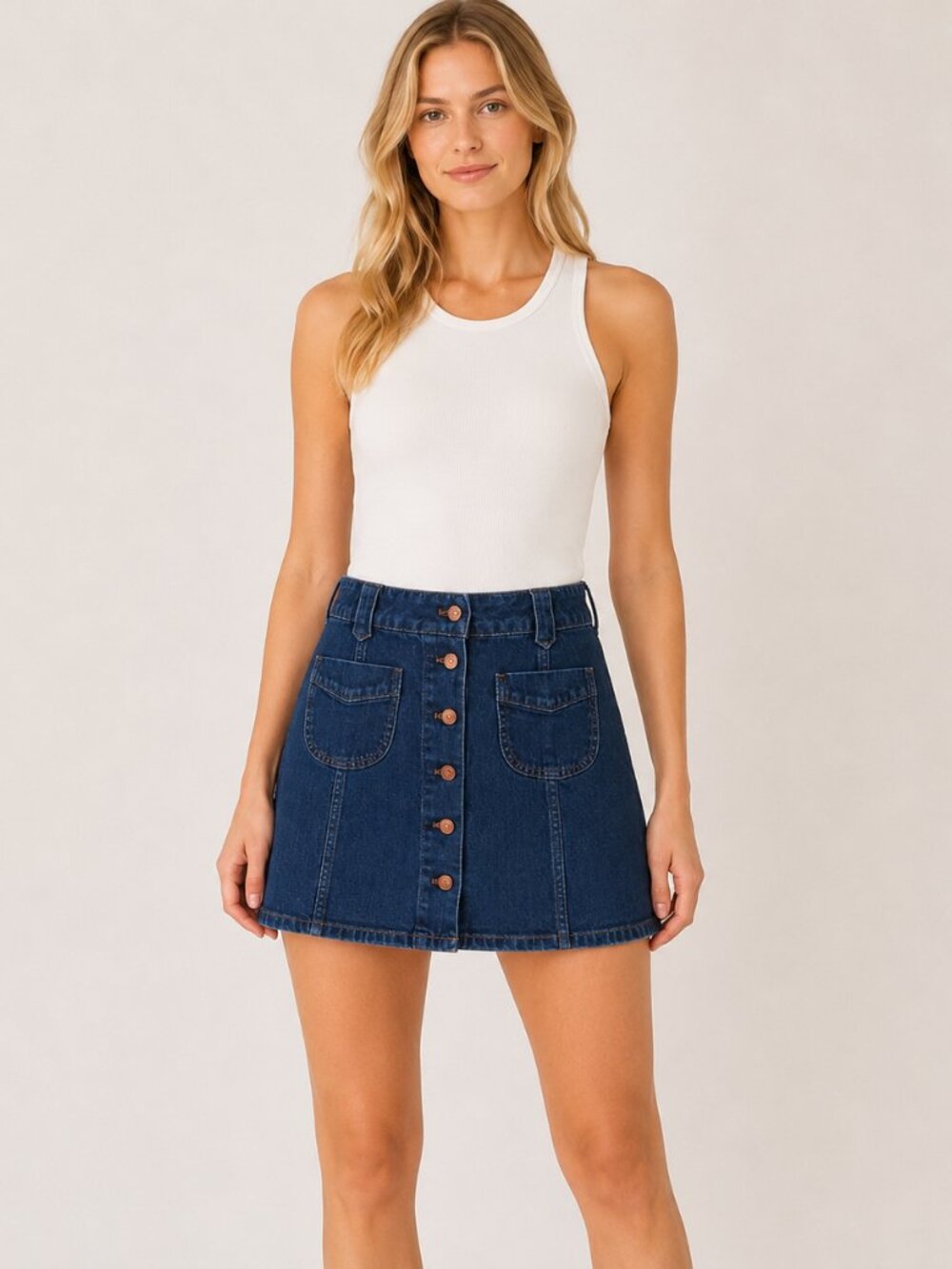 Madewell Stretch Denim A-Line Patch Pocket Mini Skirt Dark Blue Casual 90s Y2K 2